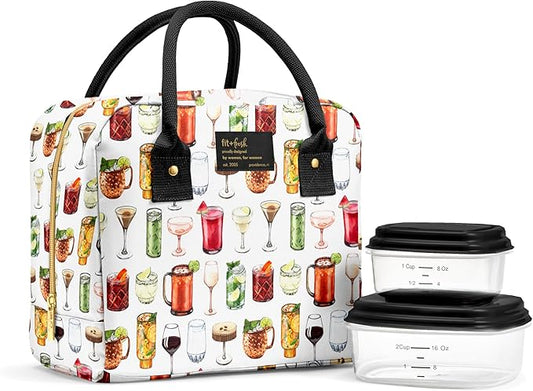 Fit & Fresh Bloomington Lunch Bag for Women - Insulated Large Lunch Box for Work with Containers, Leak-Resistant, Stain-Resistant, Zipper Closure, Mixology