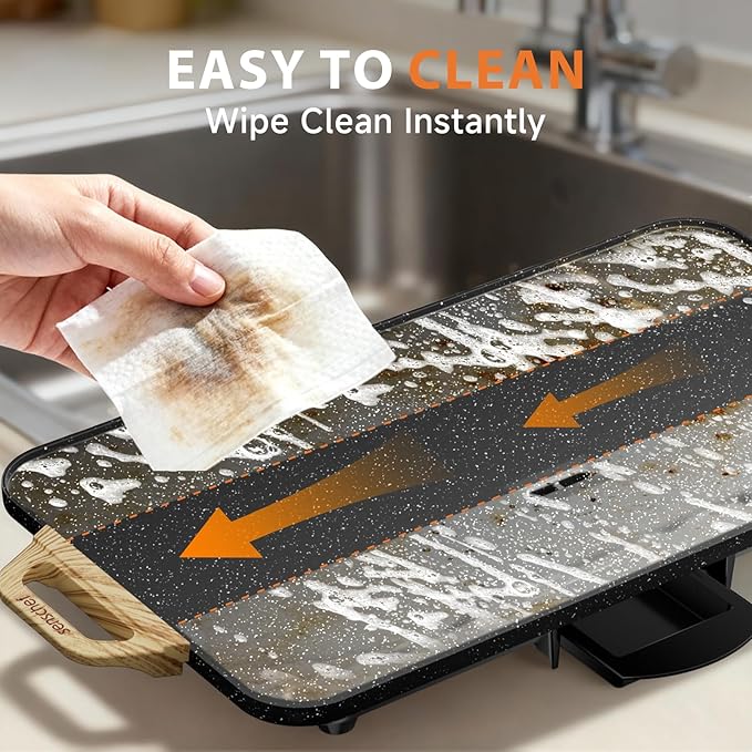 CookSimple Everyday 20"x12" Electric Griddle–1700W Nonstick ILAG Granite Surface, Large Flat Design, Perfect for Family Meals, Pancakes&Eggs, Fast Even Heating, Easy to Clean, Granite Black