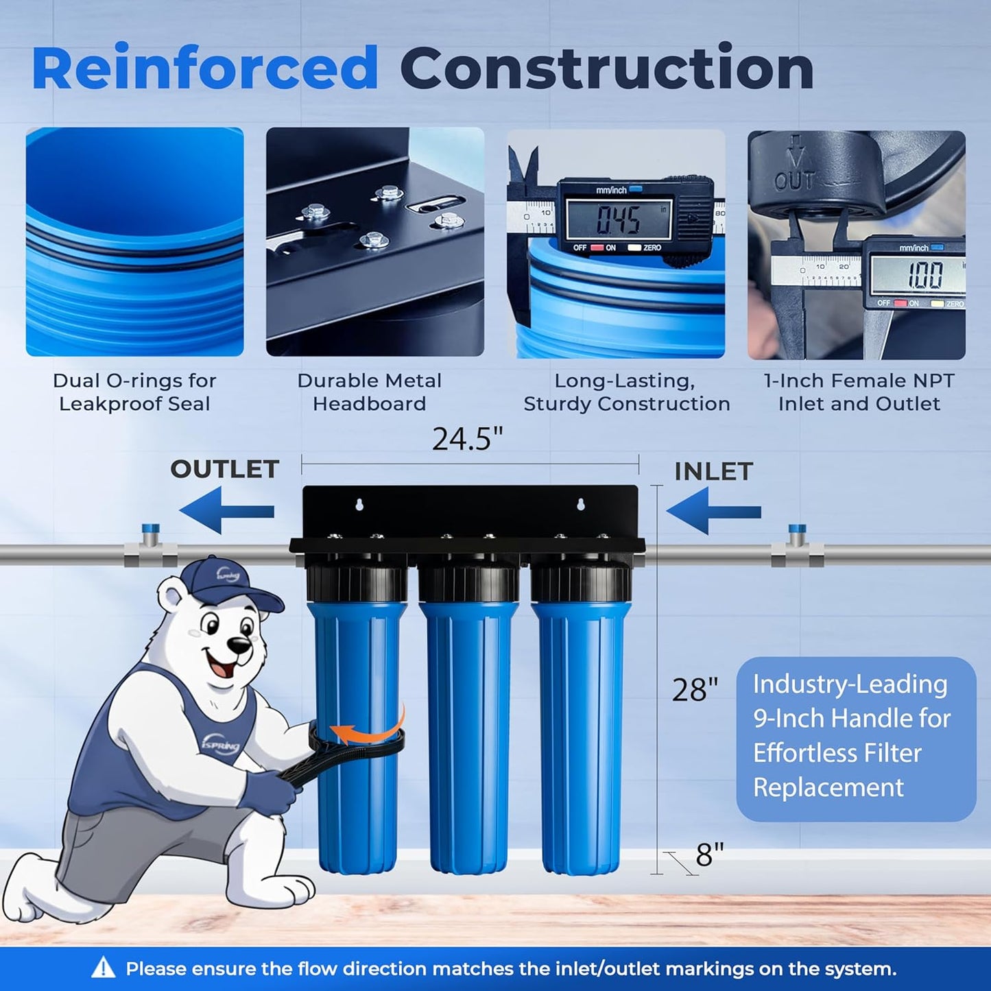 iSpring PFAS & Heavy Metals Whole House Water Filter System, SGS-Tested to Reduce Up to 99% PFOA & PFOS 3-Stage Filtration Removes Sediment, Lead, 20” x 4.5” Filters 1” Inlet/Outlet Model: WGB32B-PFKS