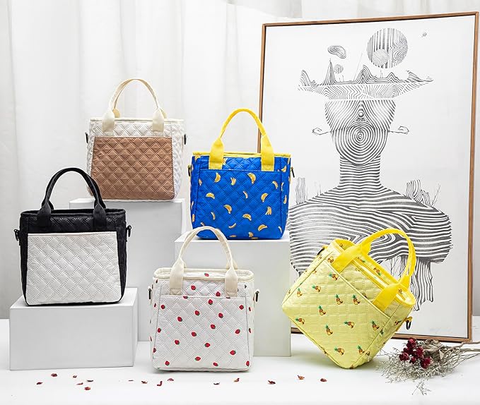 TuErCao Lunch Box for Women Lunch Bags for Work for Teacher Nurse Mom Small Insulated LunchBag for Picnic Travel Shopping, Portable Lightweight Ultrasonic Soft Touch LunchTote for Young Ladies