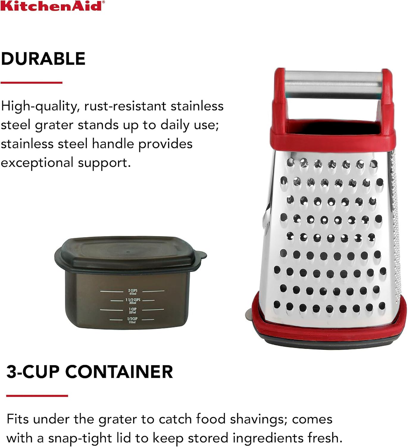 KitchenAid Gourmet 4-Sided Stainless Steel Box Grater with Detachable Storage Container