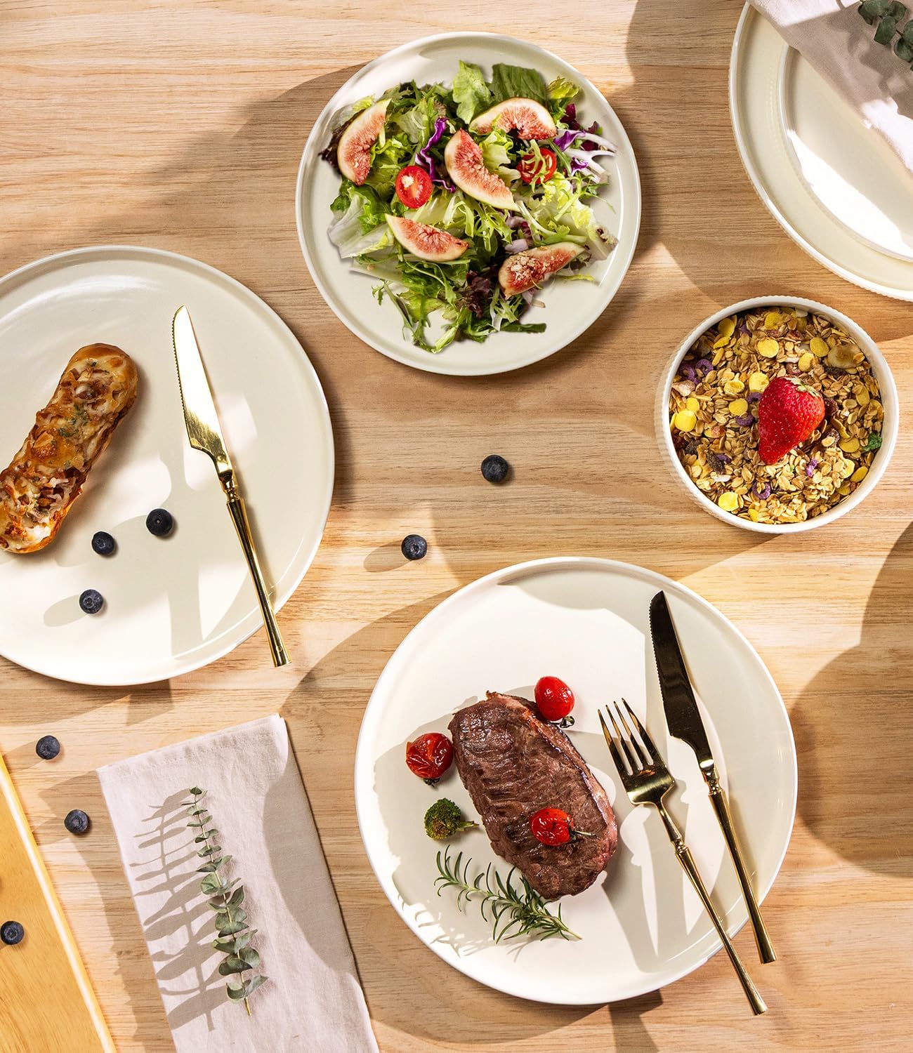 TheTerra Ceramic Dinnerware Sets with Pasta Bowls for 4, 16 Pieces Porcelain Lightweight Speckled Plates and Bowls Sets, Scratch Resistant Dish Set, Oven & Microwave & Dishwasher Safe, Beige