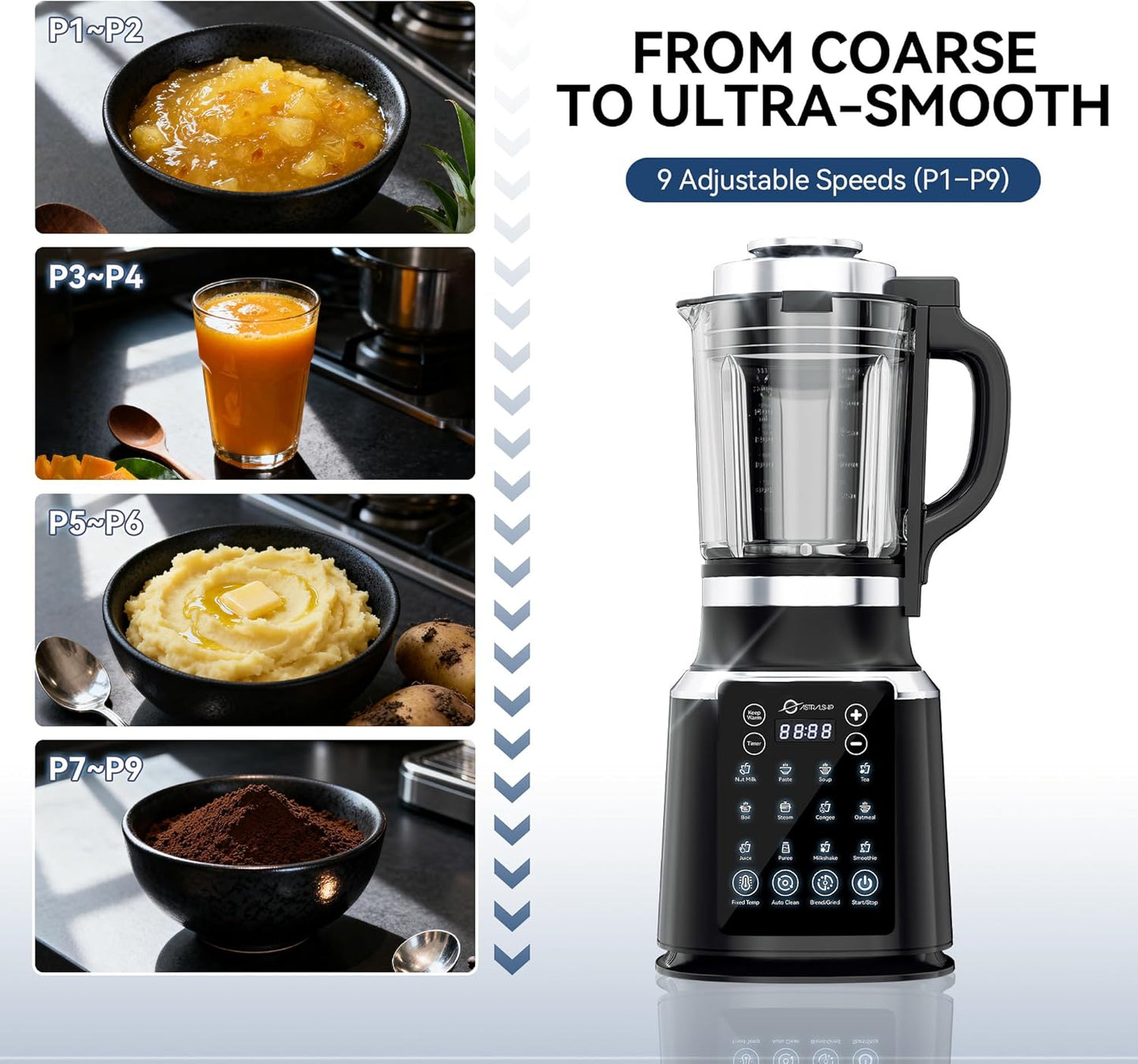 Glass Blenders for Kitchen with Tamper, Blender for Smoothies, Professional Blenders 1500W Motor, 9 Adjustable Speeds, 14 Preset Programs, High-Speed Heating Blender for Nut Milk, Soups, Sauces & More