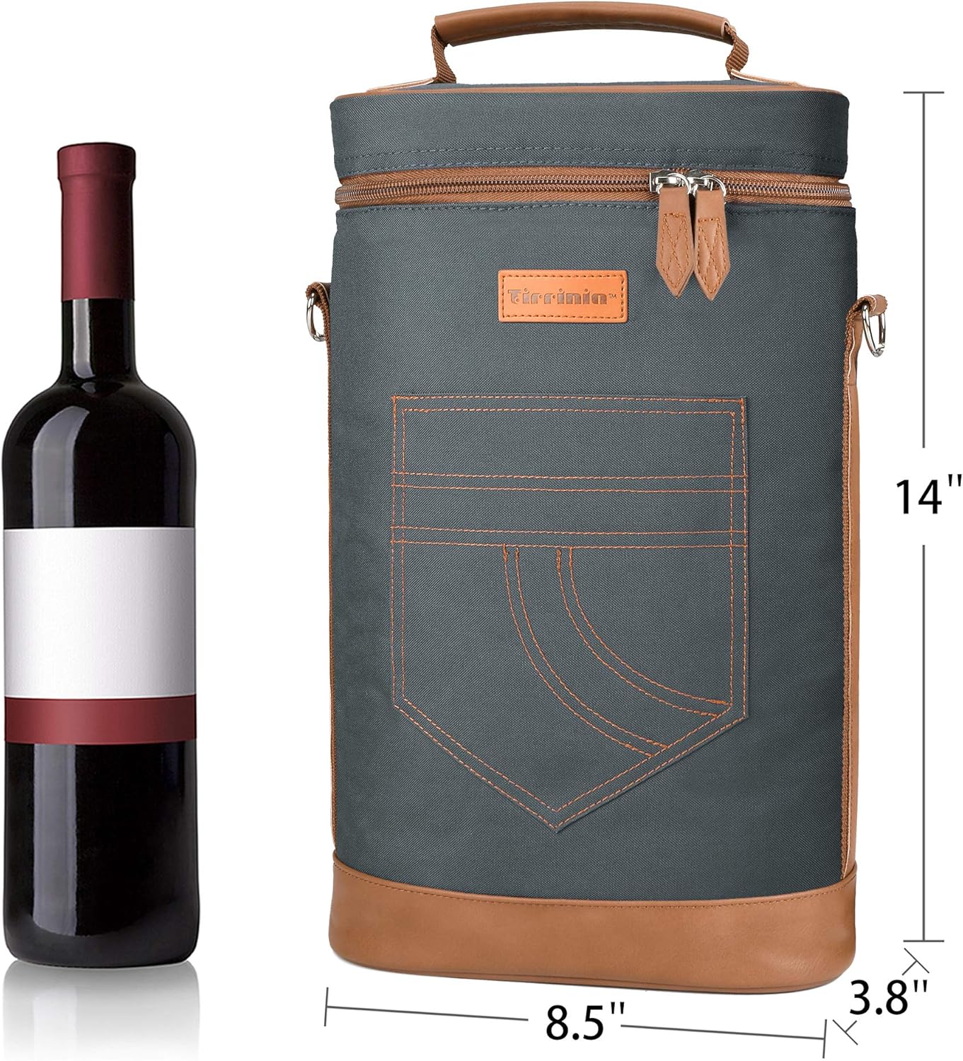 Tirrinia 2 Bottle Wine Gift Tote Carrier - Insulated & Padded Versatile Cooler Bag for Travel, BYOB Restaurant, Wine Tasting, Party, Great Gift for Wine Lover, Gray