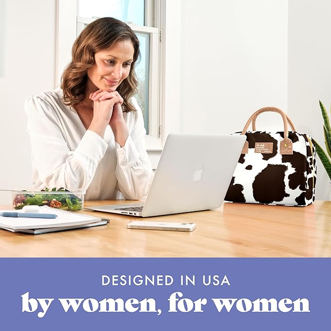 Fit & Fresh Bloomington Lunch Bag for Women - Insulated Large Lunch Box for Work with Containers, Leak-Resistant, Stain-Resistant, Zipper Closure, Cowhide