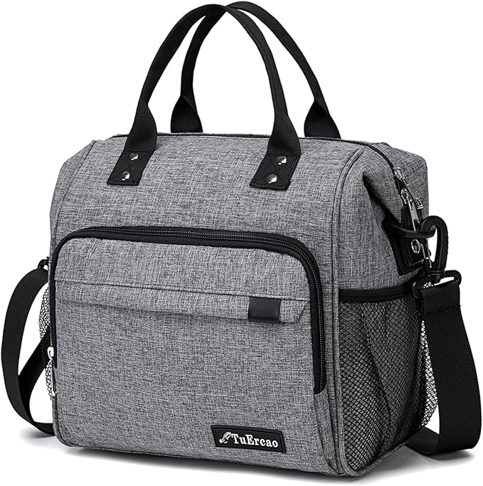 TuErCao Insulated Lunch Bag Soft Cooler Bag for Beach Travel Picnic, Adult Lunch Box for Women for Work, Dark Grey