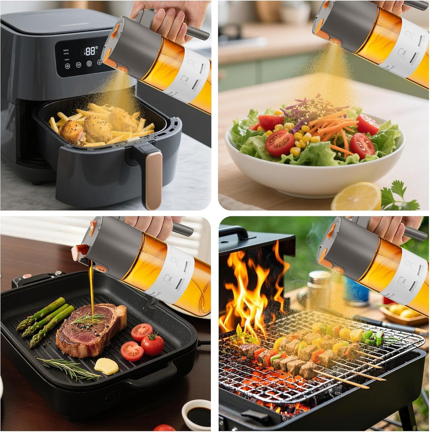 17oz/500ml Oil Sprayer for Cooking with Stickers, 2 in 1 Glass Olive Oil Mister for Kitchen, Light-Proof Spray Bottle Portion Control, Large Olive Oil Dispenser Bottle for Salad, Air Fryer, BBQ