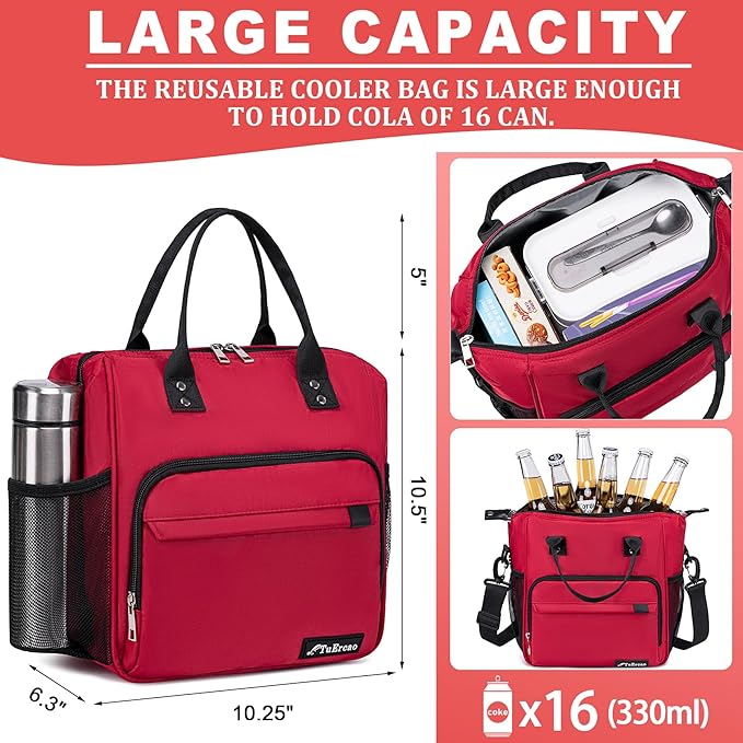 Red Lunch Box for Women for Work Insulated Lunch Bag for Female Adult, Fashion Ladies Lunch Tote Bag