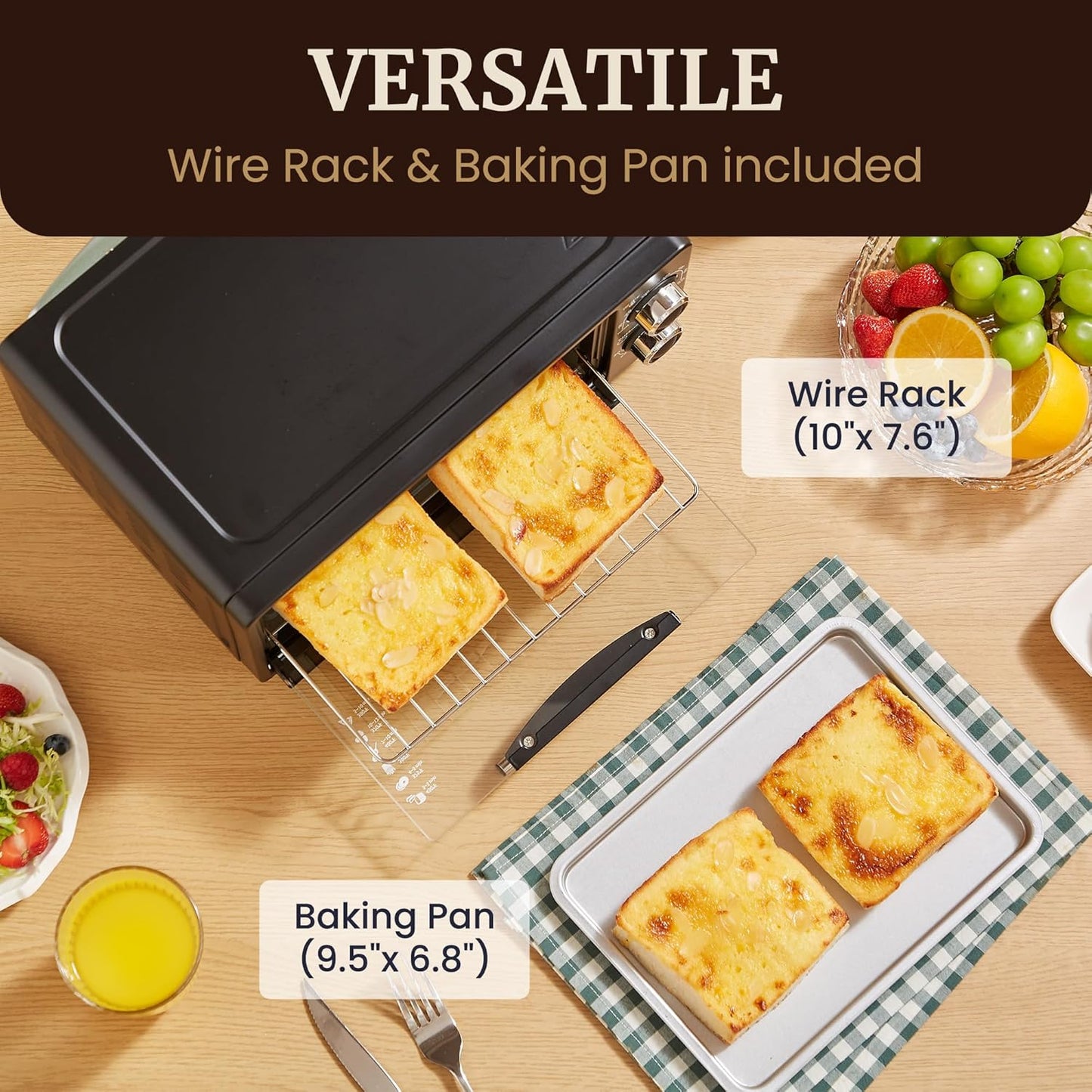 Elite Gourmet ETO490 9L/4 Slice Countertop Toaster Oven with 30-Minute Timer, Adjustable Temperature Control, Includes Baking Pan and Wire Rack, Bake, Broil, Toast, Black