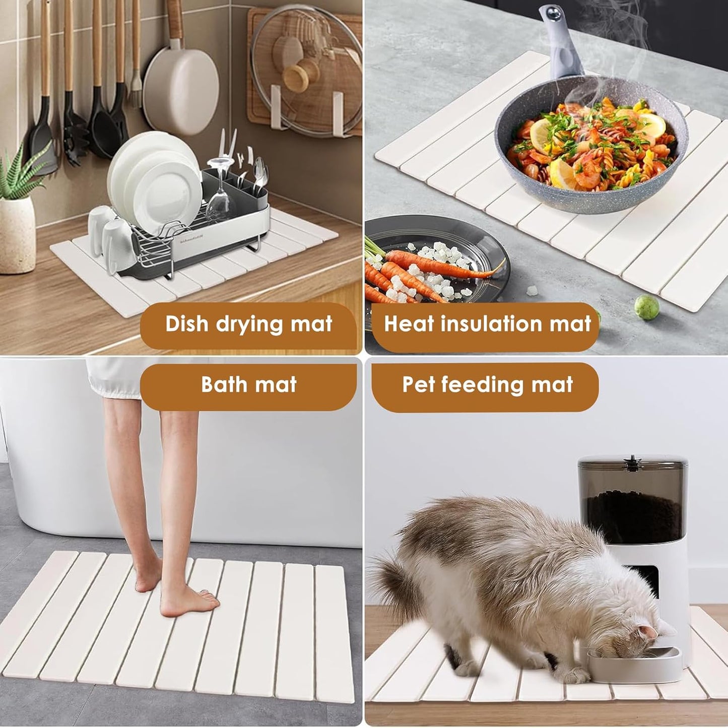 Large Stone Dish Drying Mat for Kitchen Counter 24”x16” Quick Dry & Super Absorbent Diatomaceous Earth Stone Drying Mat, Foldable, Sustainable Roll Away Dish Mat for Dishes, Bottles & Cups