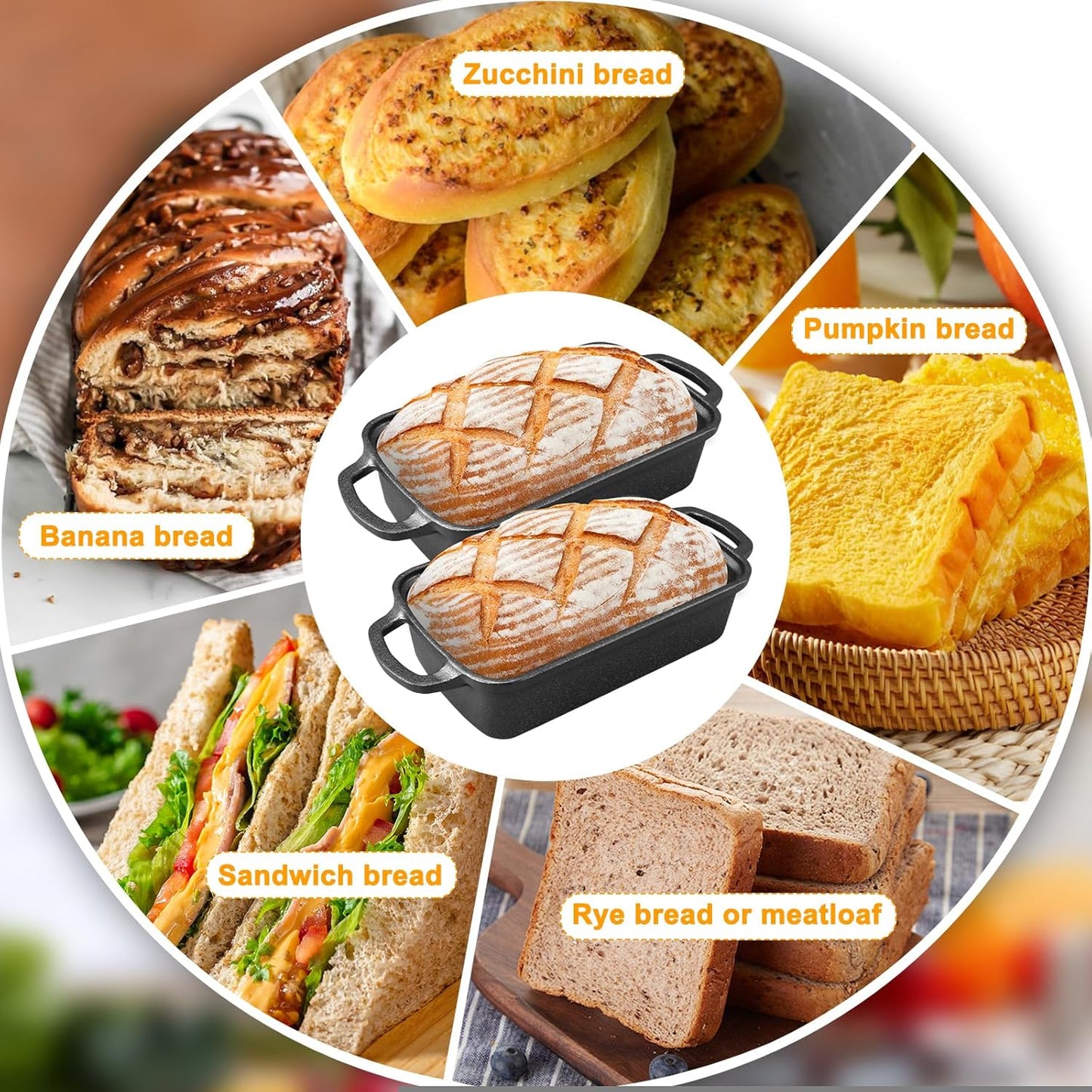 2 in 1 Cast Iron Bread Pan with Lid 9×5 Inch - Loaf Bakeware for Sourdough & Sandwich Bread - Pre-Seasoned Dutch Oven Style - Heavy Duty with Even Heating