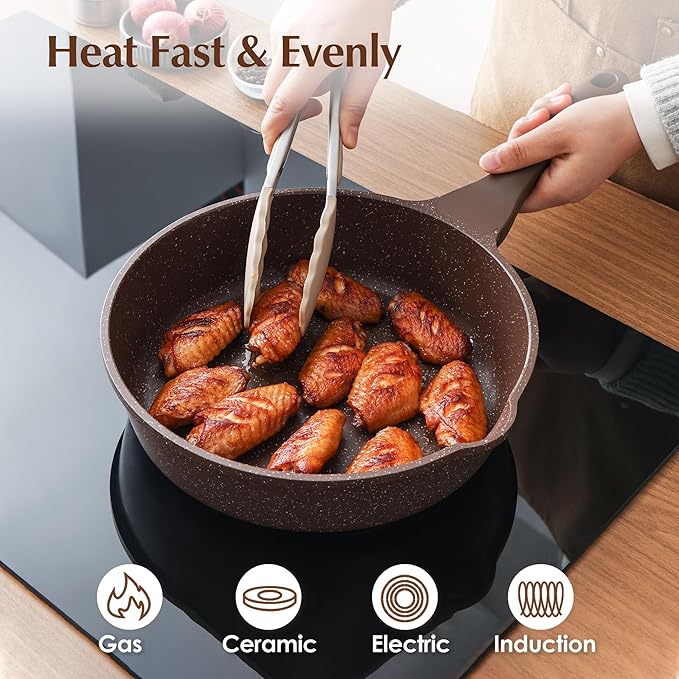 SENSARTE Nonstick Deep Frying Pan Skillet, 10-inch Saute Pan with Lid, Stay-Cool Handle, Cooking Pan, Healthy Stone Cookware Induction Compatible