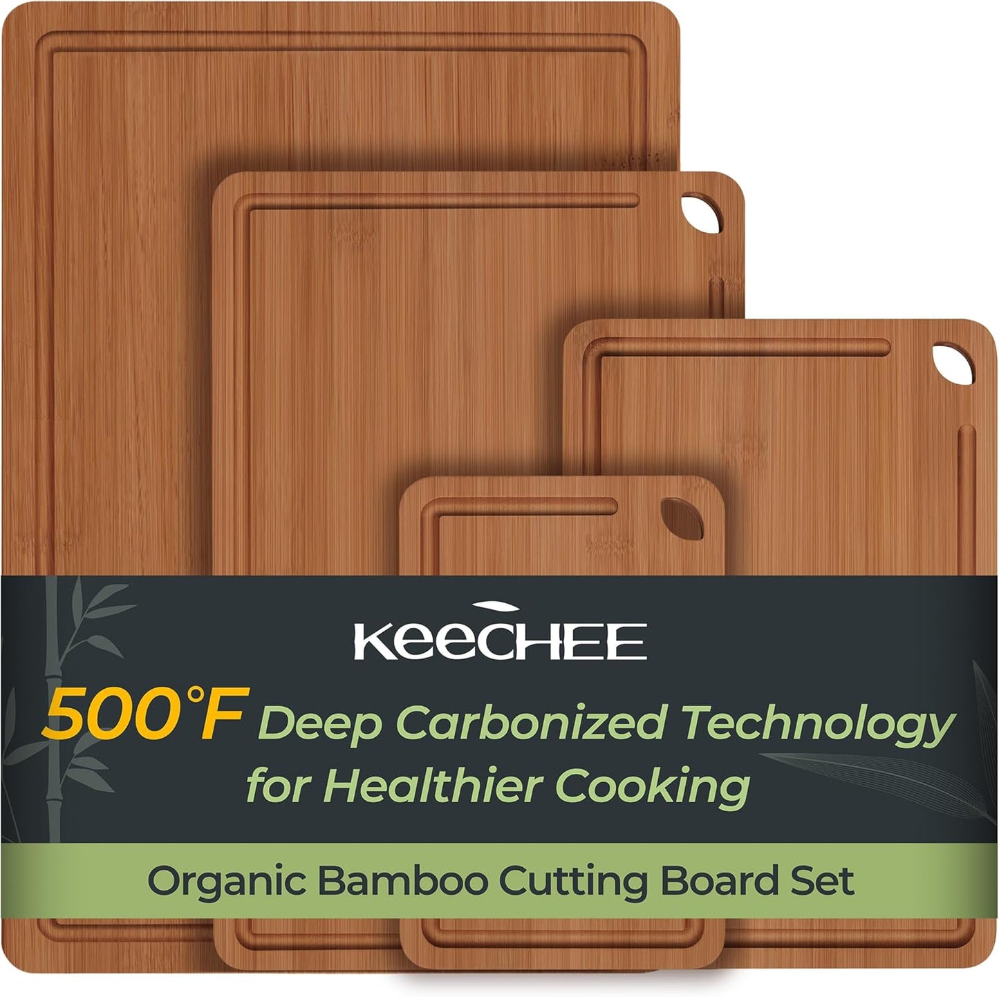 Wood Cutting Board, Carbonized Bamboo Cutting Boards Set With Smooth Surface & Easy Storage For Busy Kitchens, Ideal Charcuterie & Chopping, Durable, Knife-Friendly (4Pcs)
