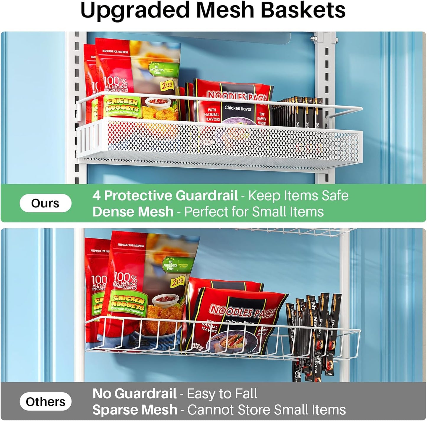 Over the Door Pantry Organizer - 8 Tier Adjustable Pantry Door Spice Organizer, Large Capacity Hanging Door Spice Rack for Kitchen Pantry Organizers and Storage (White, 17"W x 6"D x 69"H)