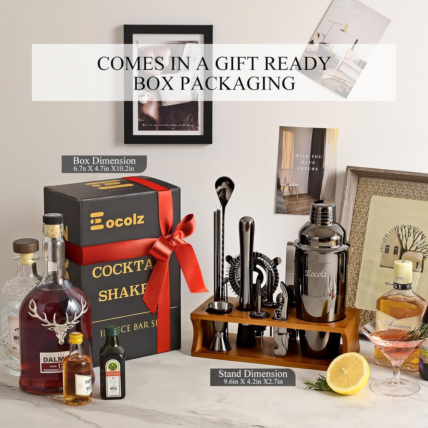 Bartender Kit Cocktail Shaker Set with Stand Bar Tool Bar Set for Drink Mixing Home Bartending Kit 17-Piece Bar Cart Accessories: Martini Shaker, Mixer Spoon, Jigger, Muddler, Strainer & Recipes Gifts