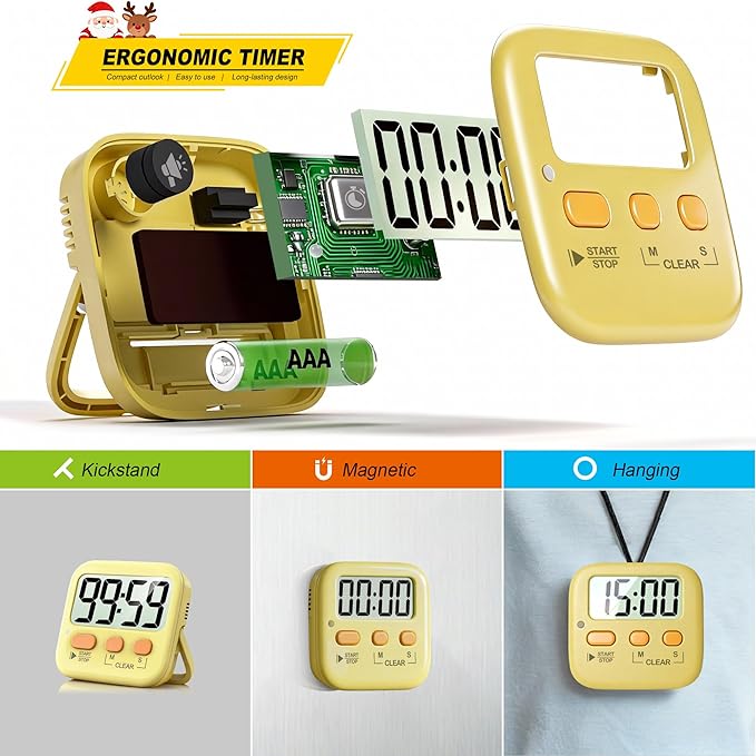 Antonki 2 Pack Digital Timer for Kids, Magnetic Countdown Kitchen Timers for Cooking, Egg, Classroom, Teacher, Exercise, Study, Oven - Battery Included