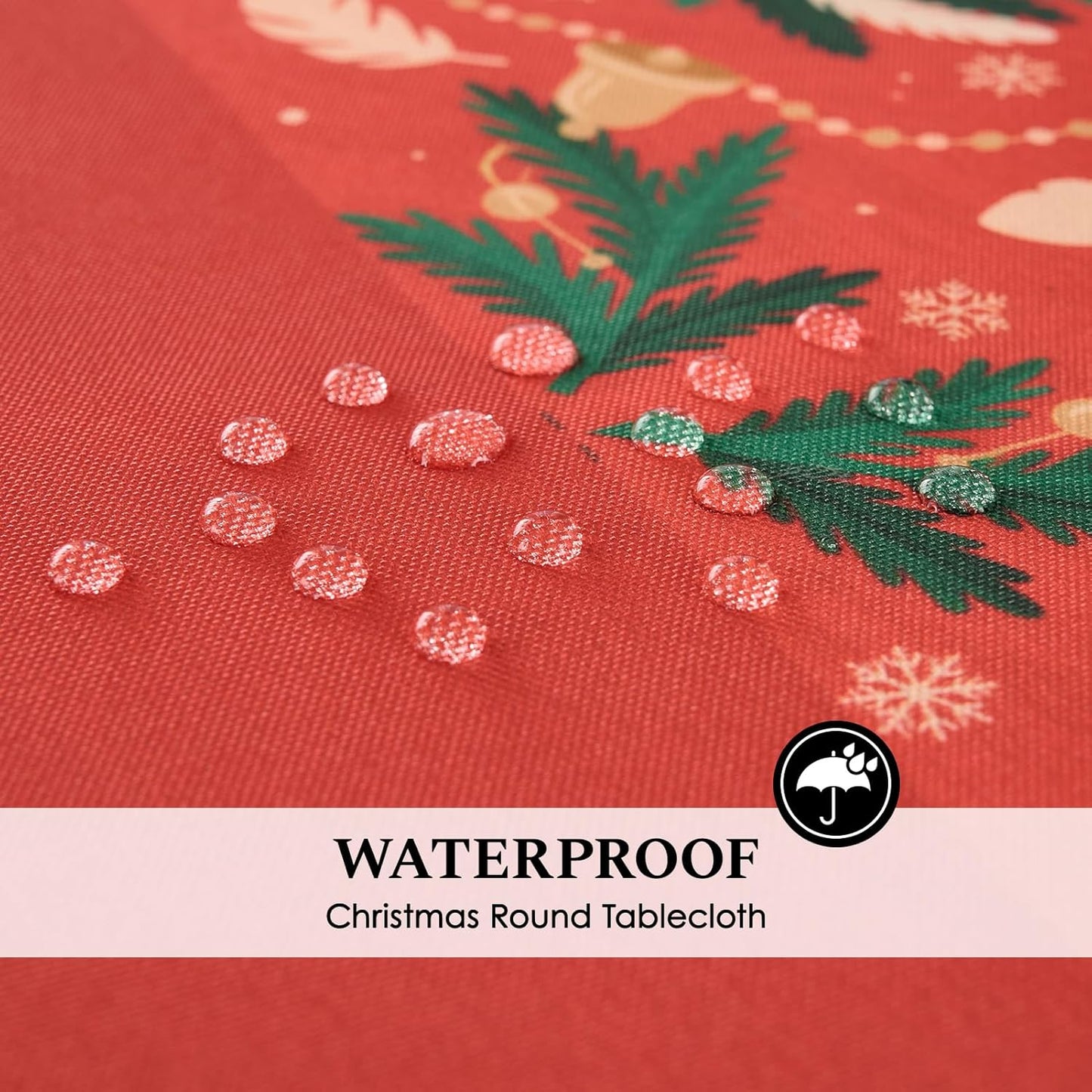 Christmas Tablecloth Round 60 Inch 1 Pack Waterproof, Machine Washable Checkered Polyester Table Cover for Xmas Party, Winter Holiday Home Decoration in Festive Red 1pack