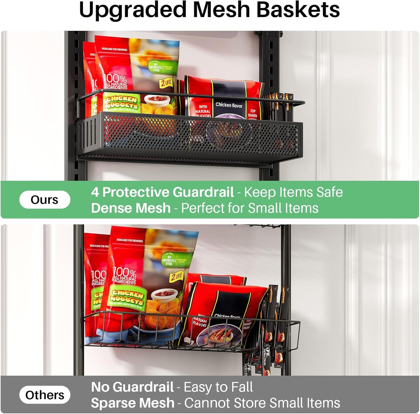 SNTD Over the Door Pantry Organizer - 8 Tier Adjustable Pantry Door Spice Organizer, Large Capacity Hanging Door Spice Rack for Kitchen Pantry Organizers and Storage (Black, 12.3" W x 4.7" D x 69" H)