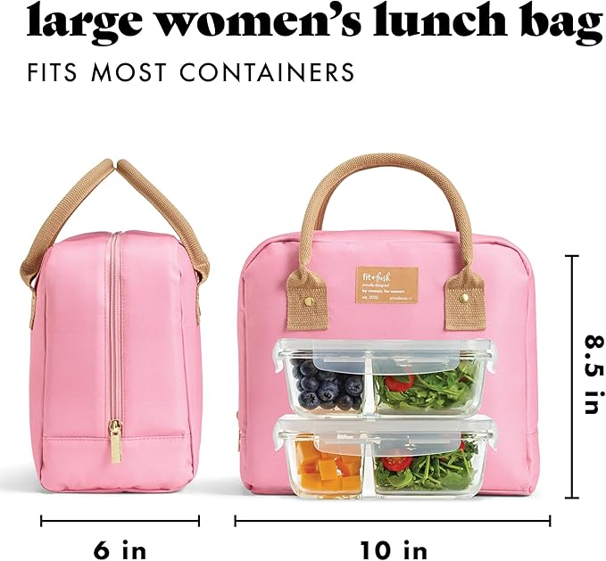 Fit & Fresh Lunch Bag For Women, Insulated Womens Lunch Bag For Work, Leakproof & Stain-Resistant Large Lunch Box For Women With Containers, Zipper Closure Bloomington Bag, Dusty Rose