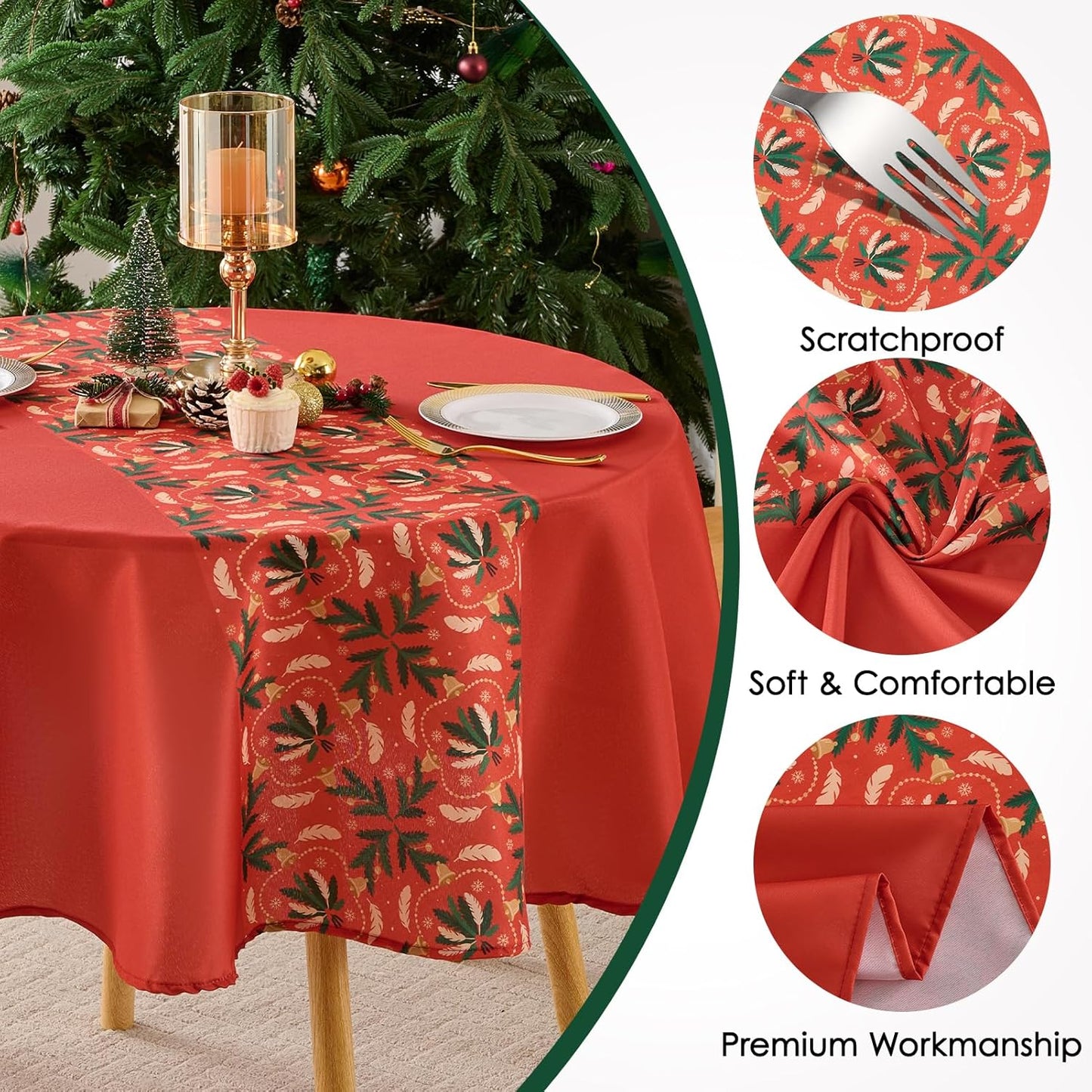 Christmas Tablecloth Round 60 Inch 1 Pack Waterproof, Machine Washable Checkered Polyester Table Cover for Xmas Party, Winter Holiday Home Decoration in Festive Red 1pack