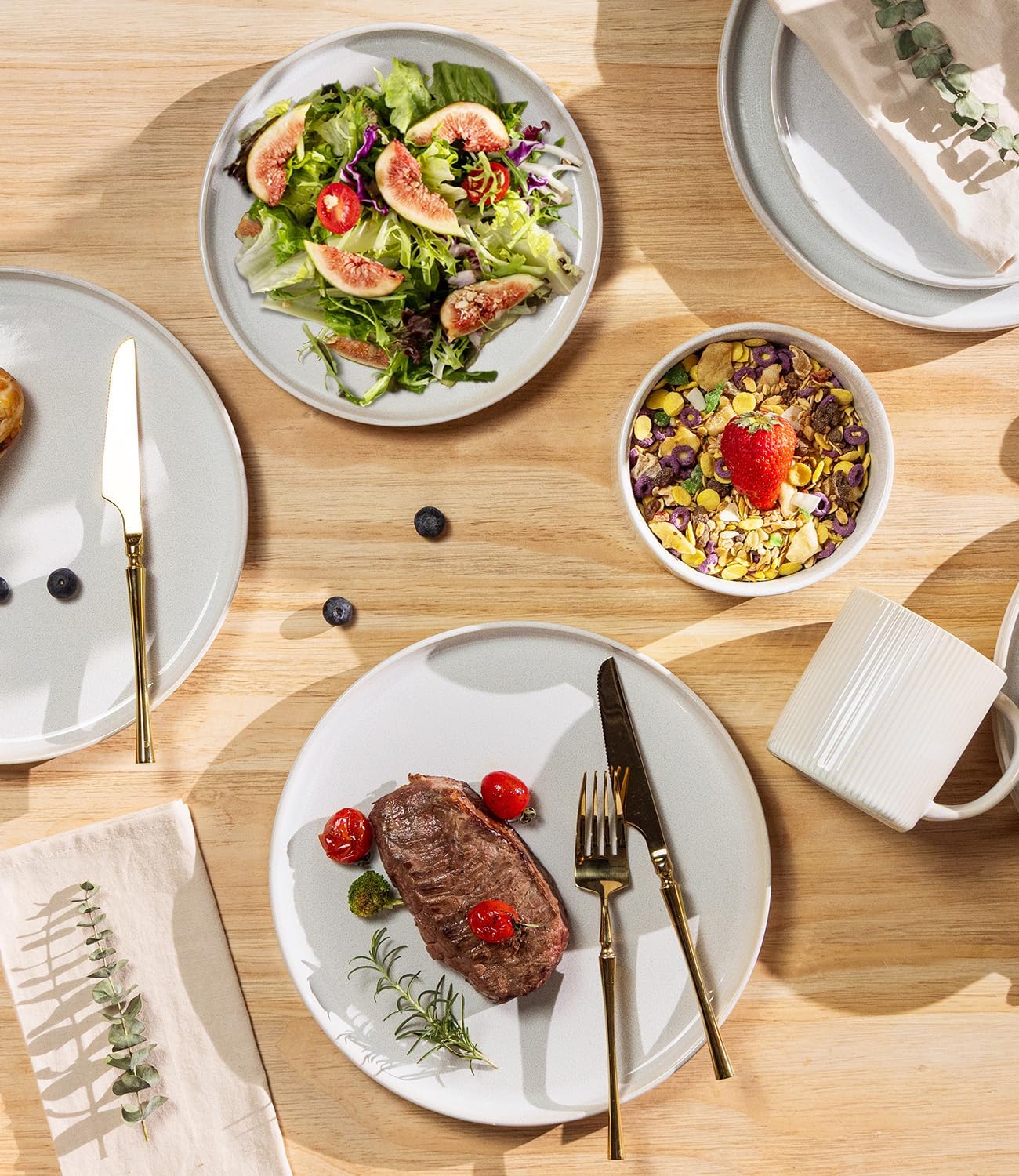 TheTerra Ceramic Dinnerware Sets for 4, 12 Pieces Porcelain Lightweight Plates and Bowls Sets, Scratch Resistant Dish Set, Oven & Microwave & Dishwasher Safe