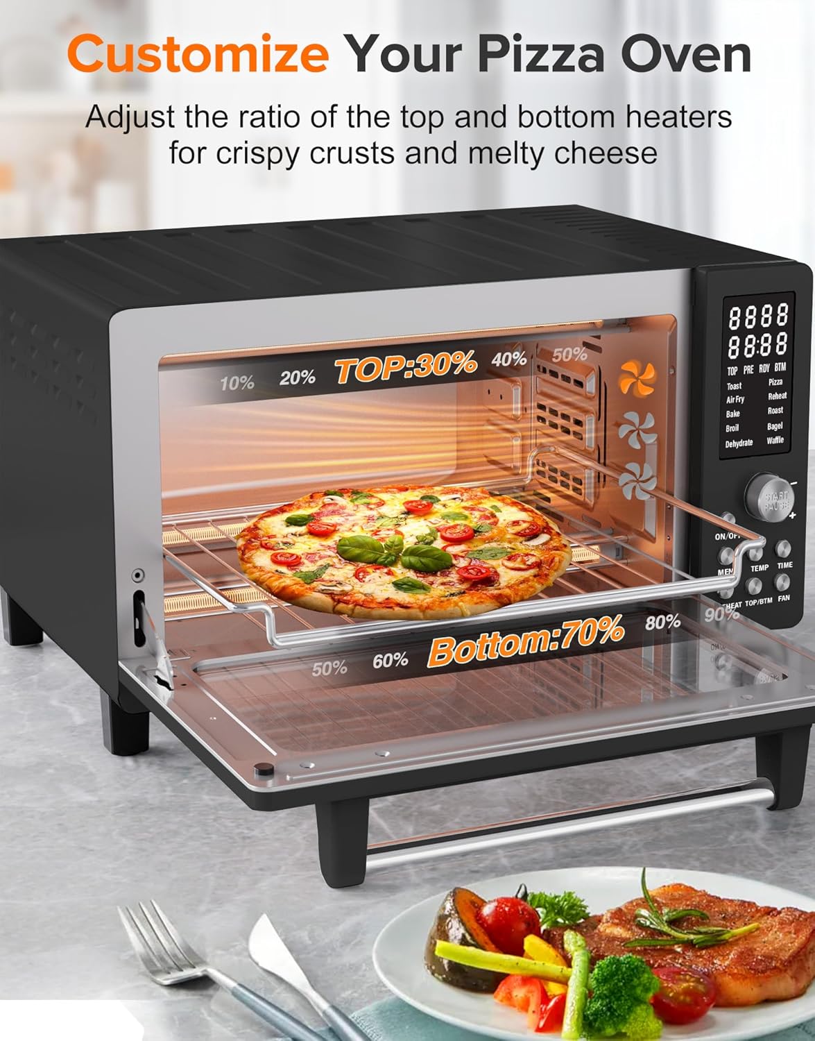 Nuwave Bravo Pro Smart Air Fryer Toaster Oven Combo, Airfryer Convection Oven Countertop, 12-in-1 Functions with Quicker & Even Crisp Technology, 1800W, 50-450°F, PFAS-Free, 21QT, Black