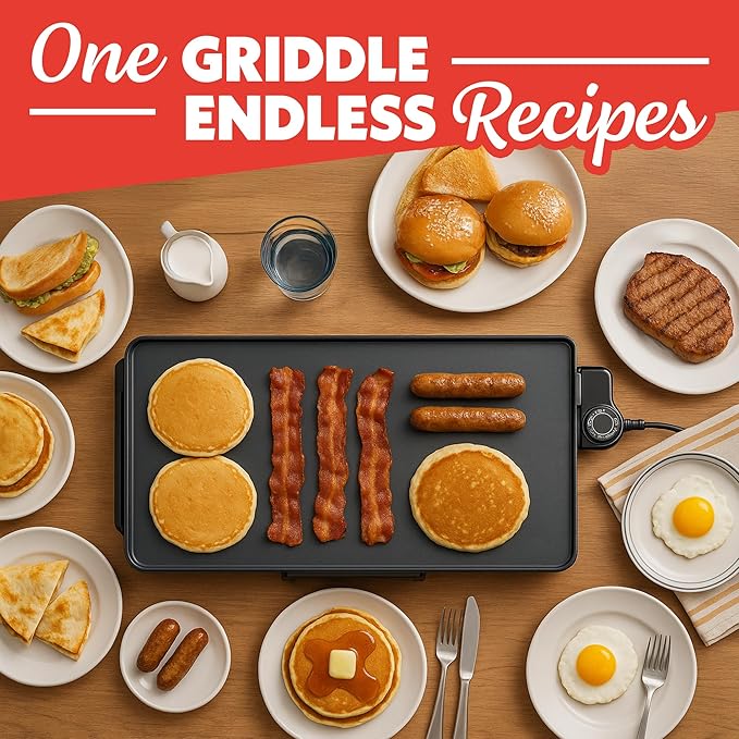 Gourmia 22-Inch XL Electric Griddle Pan - Nonstick Extra Large Ceramic Surface for Breakfast, Pancakes - Non-Toxic Flat Top Cooker - Countertop Kitchen Appliances for Tabletop Indoor Cooking