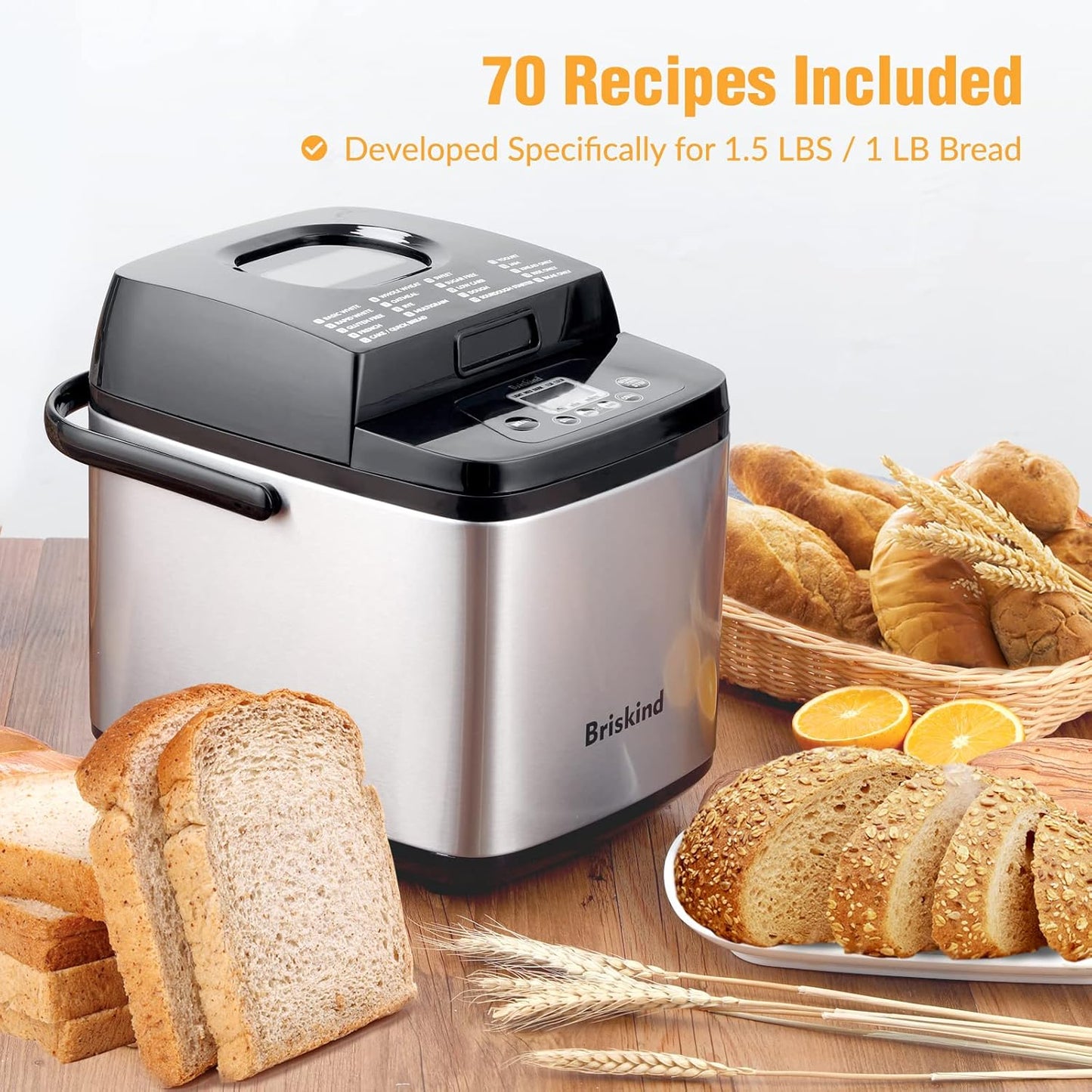 19-in-1 Compact Bread Maker Machine, 1.5 lb / 1 lb Loaf Small Breadmaker with Carrying Handle, Including Gluten Free, Dough, Jam, Yogurt Menus, Bake Evenly, Automatic Keep Warm, 3 Crust Color