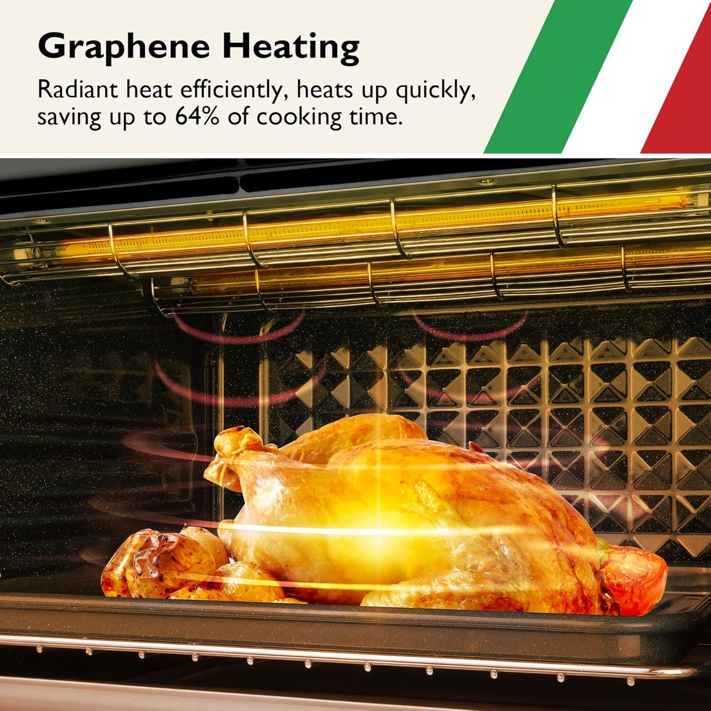 VAL CUCINA Air Fryer Toaster Oven Combo 10-in-1 Countertop Oven with Graphene Heating and True Convection, Non-Toxic Enamel Interior, Bake 12" Pizza, 6 Slices Toast, with Enamel Baking Pan Easy Clean