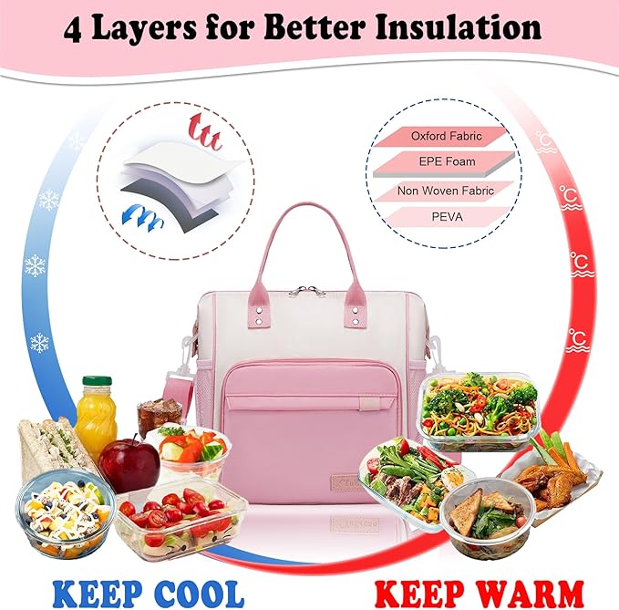 Aesthetic Lunch Box for Women Preppy Insulated Lunch Bag for Young Ladies College Lunch Tote Bag School Supplies Accessories