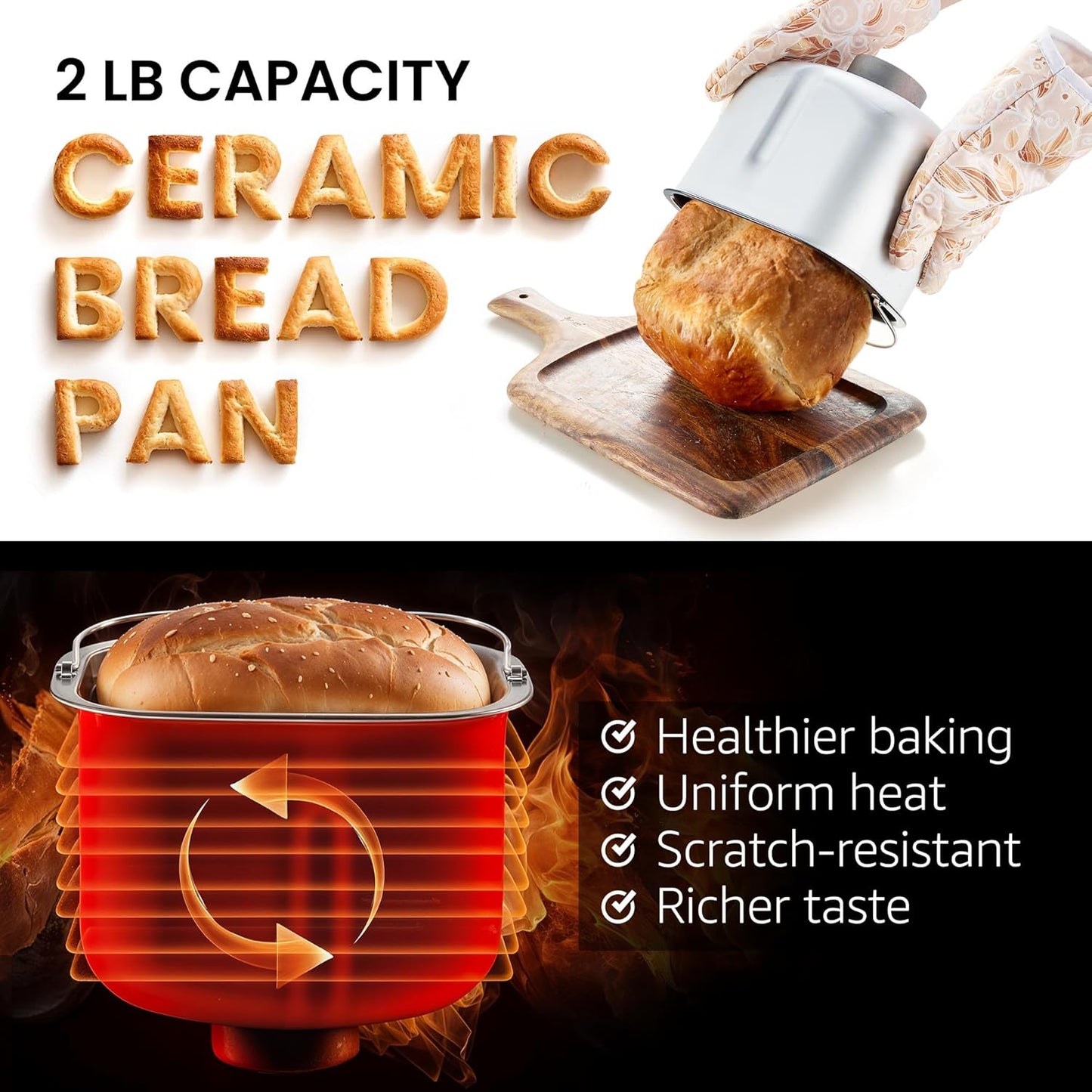 Elite Gourmet EBM8224MM Programmable 2 Lb. Bread Maker, PFAS free Ceralast™ Ceramic Pan, Touch Screen Control Panel, 19-Functions, Gluten Free, White, Wheat, Rye & more, 3 Loaf Sizes, Stainless Steel