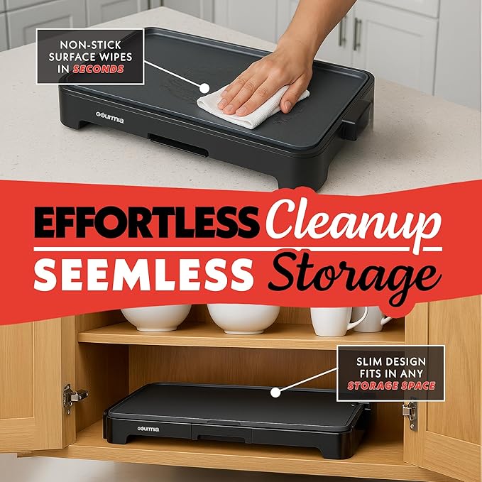 Gourmia 22-Inch XL Electric Griddle Pan - Nonstick Extra Large Ceramic Surface for Breakfast, Pancakes - Non-Toxic Flat Top Cooker - Countertop Kitchen Appliances for Tabletop Indoor Cooking