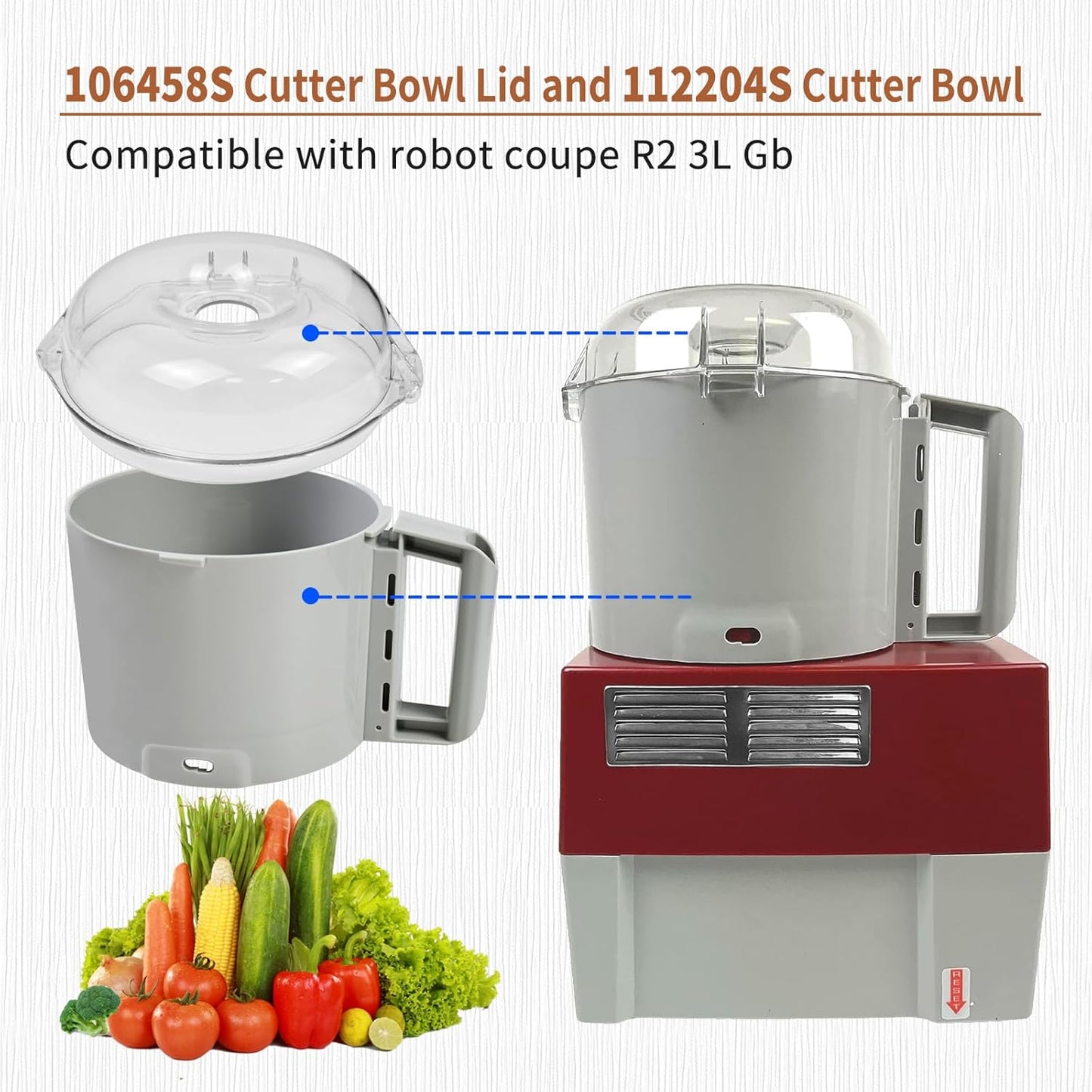 106458S Cutter Bowl Lid and 112204S Cutter Bowl Compatible with robot coupe R2 3L Gb