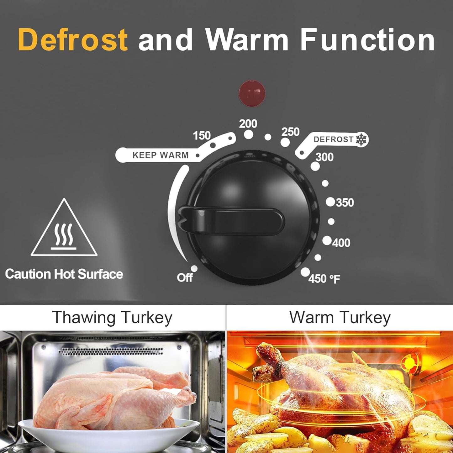 Sunvivi Roaster Oven, Electric Roaster Oven with Viewing Lid, 30lb 26-Quart Turkey Roasters with Unique Defrost/Warm Function, Large Roaster with Removable Pan & Rack, Stainless Steel, Grey