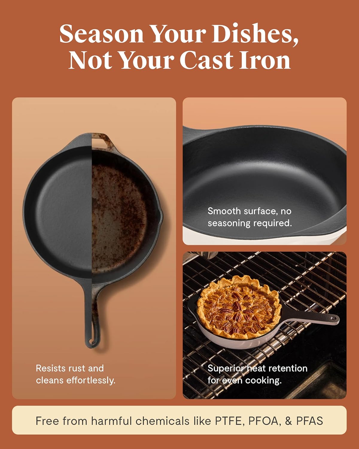Caraway Cast Iron Skillet - 8” Enameled Cast Iron Pan With 3 Layer Enamel Coating - No Seasoning Required - Compatible With All Stovetops - Free From Forever Chemicals - Light Mist