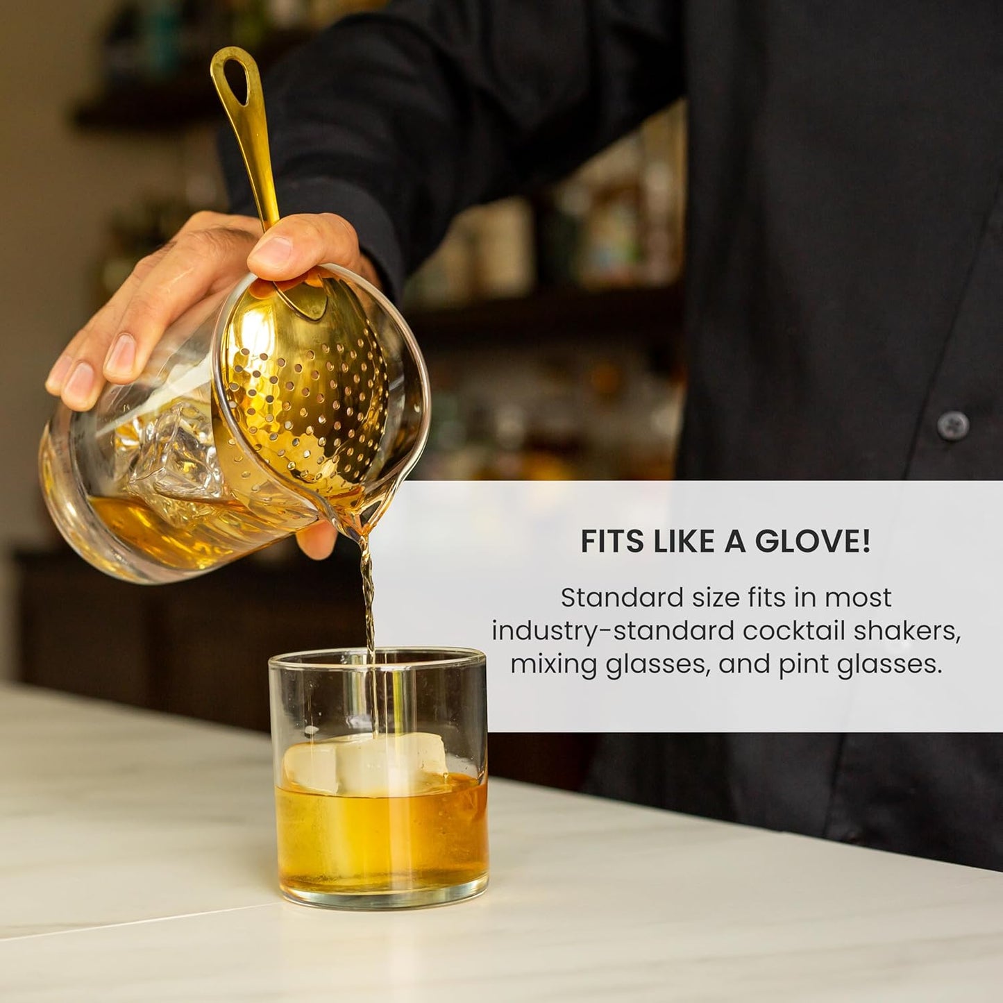 A Bar Above Stainless Steel Julep Strainer, 304 Metal Cocktail Sieve for Spirit-Forward Drinks, Rounded Handle Bartender Tool for Mixing Glasses and Shakers, Professional-Grade Drink Strainer