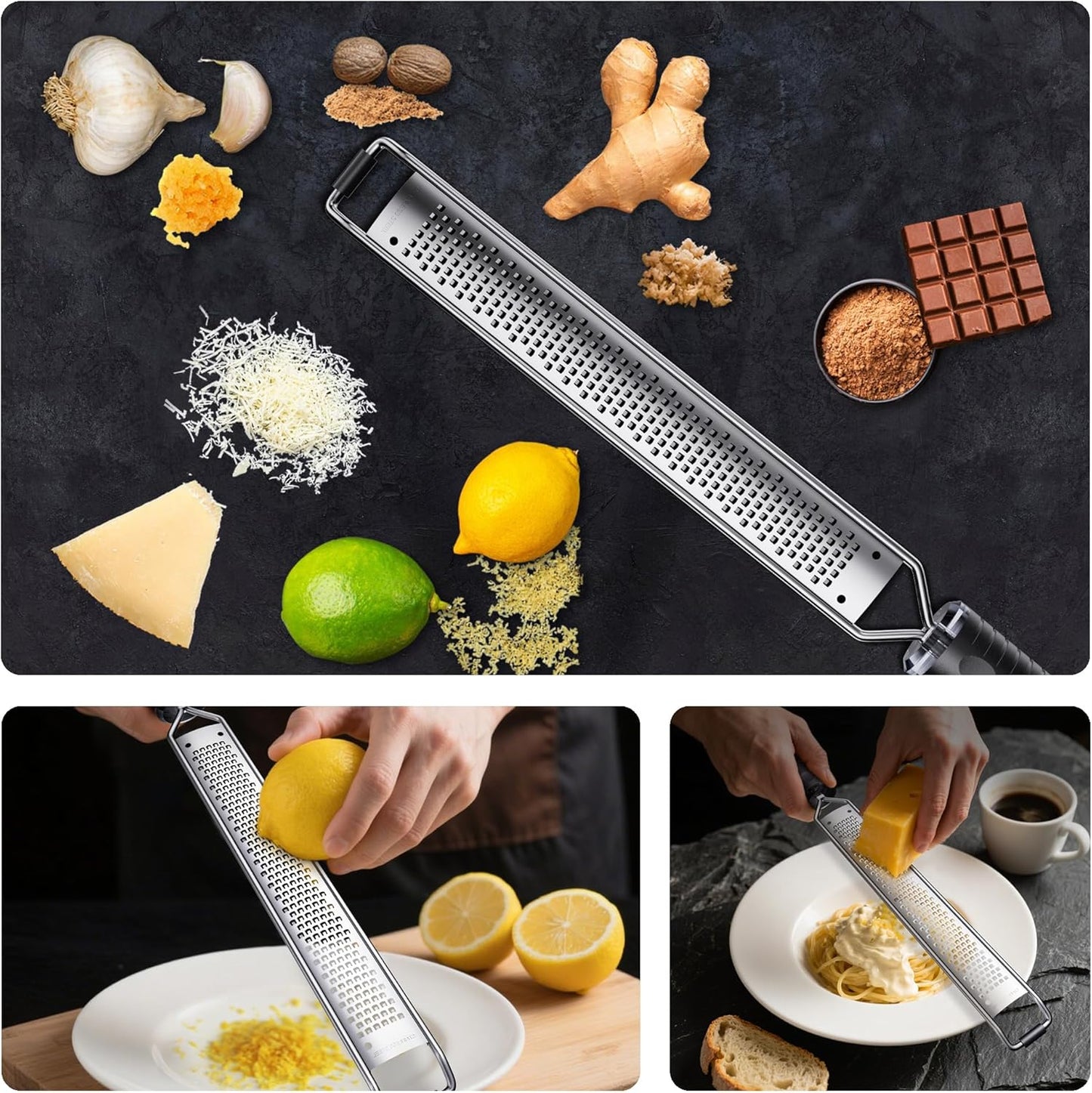 Lemon Zester Grater with Handle,L15" Cheese Grater for Hard Cheese,Chocolate & Nut Grater