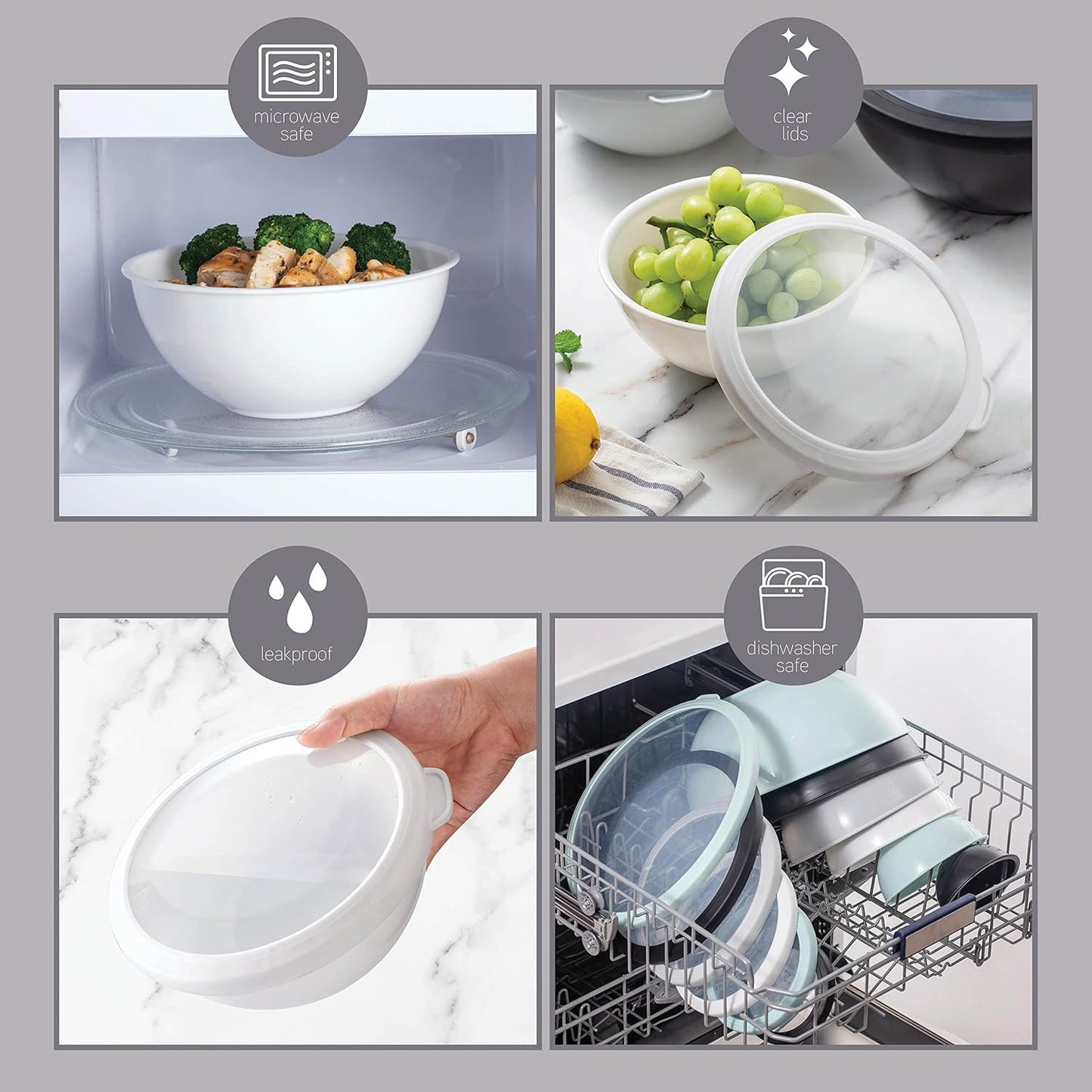 COOK WITH COLOR Mixing Bowls with TPR Lids - 12 Piece Plastic Nesting Bowls Set includes 6 Prep Bowls and 6 Lids, Microwave Safe Mixing Bowl Set (Mint)