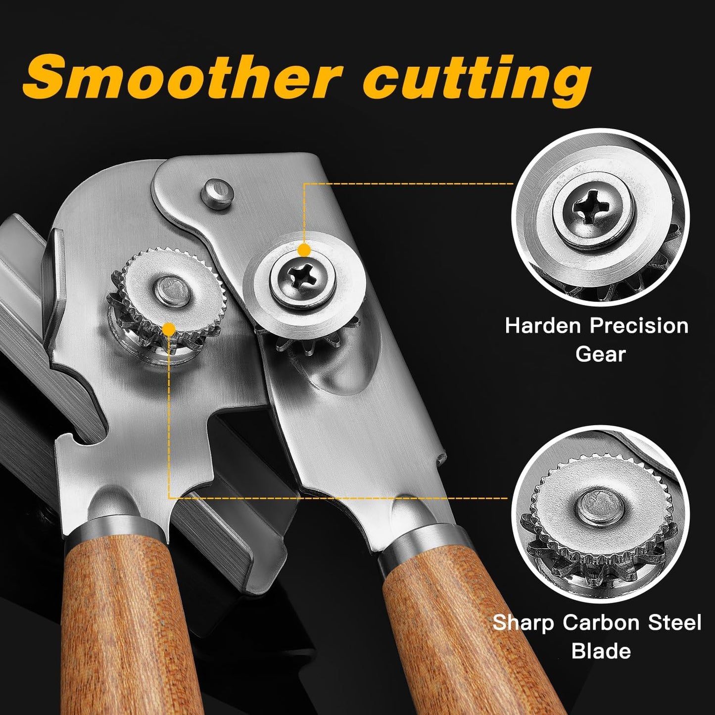 Upgraded Efficient Manual Can Opener - Selected Solid Wood Handle, Sharp and Smooth Blade Edge, Portable Design, Easy-Open Large Knob, Versatile for Various Bottle Caps(Aosuan)