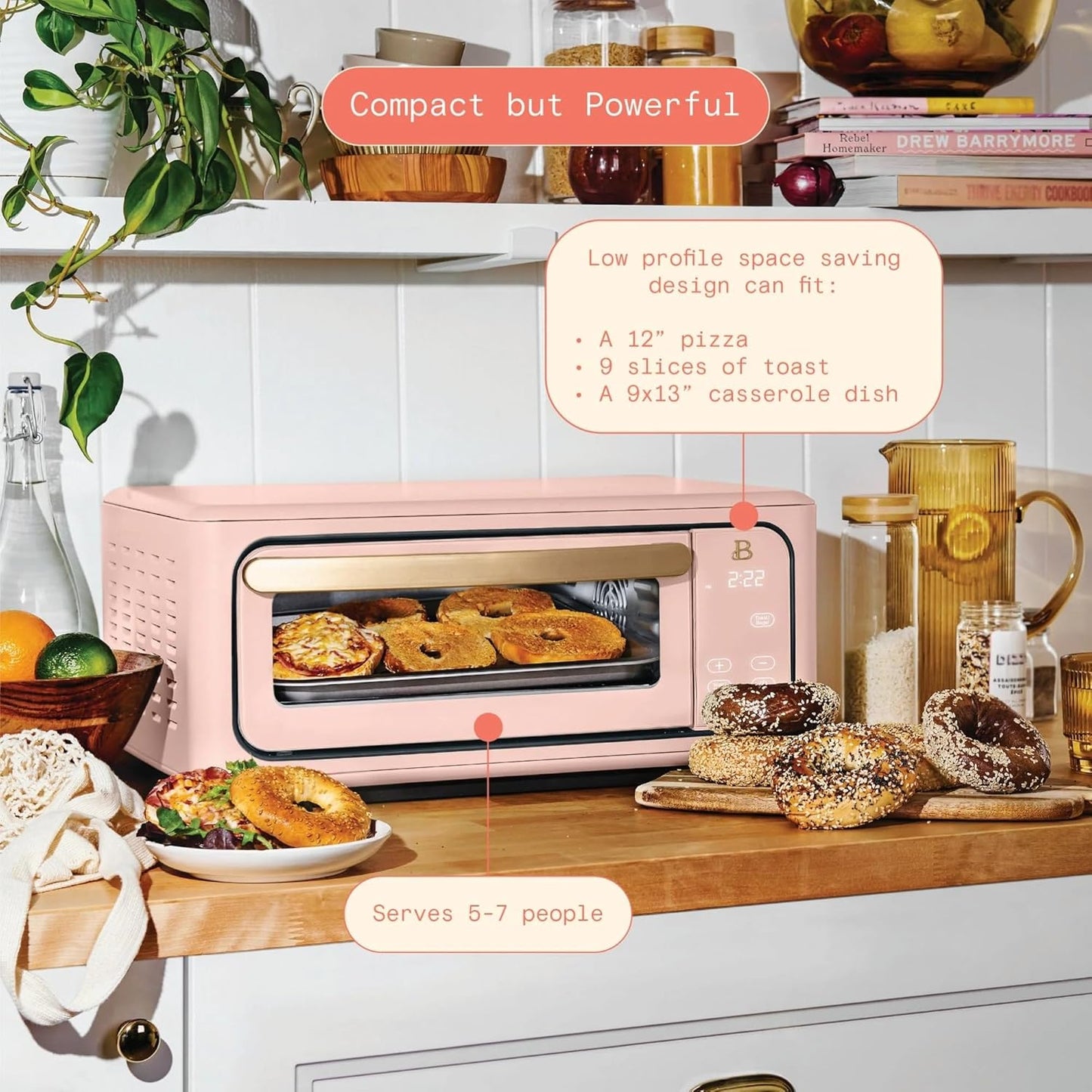 Beautiful Infrared Air Fryer Toaster Oven Combo - 10-in-1 Countertop Convection Oven with Air Fry, Bake, Pizza, Toast & Dehydrate Functions - 1800W Stainless Steel Kitchen Appliance (Rose)