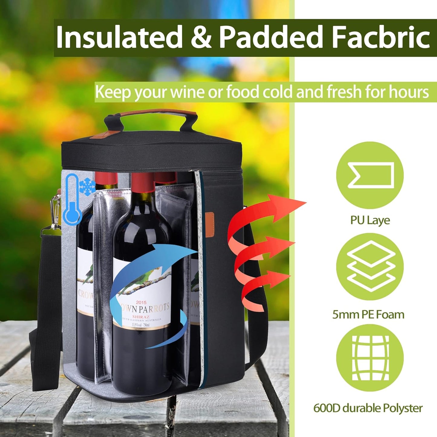 Tirrinia 4 Bottle Wine Gift Tote Carrier - Leakproof & Insulated Padded Versatile Wine Cooler Bag for Travel, BYOB Restaurant, Wine Tasting, Party, Dinner,Gift for Wine Lovers, Black