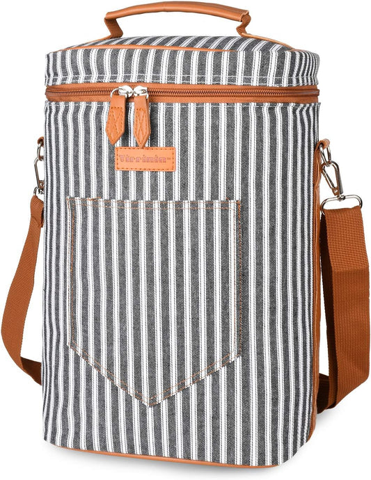 Tirrinia 4 Bottle Wine Gift carrier - Insulated & Padded Portable Versatile Wine Carrying Cooler Tote Bag for Travel, BYOB Restaurant, Wine Tasting, Party, Great Gift for Wine Lover, Black Stripe