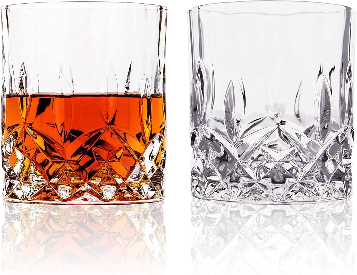LEMONSODA Crystal Cut Old Fashioned Whiskey Glasses Set of 2, 4, 6-10oz Ultra-Clear Premium Lead-Free Rocks Glass Tumbler For Drinking Bourbon, Scotch, Cognac, Cocktails (Set of 2)