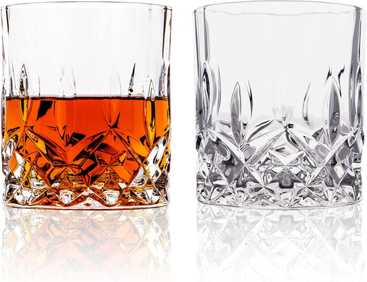 LEMONSODA Crystal Cut Old Fashioned Whiskey Glasses Set of 2, 4, 6-10oz Ultra-Clear Premium Lead-Free Rocks Glass Tumbler For Drinking Bourbon, Scotch, Cognac, Cocktails (Set of 2)