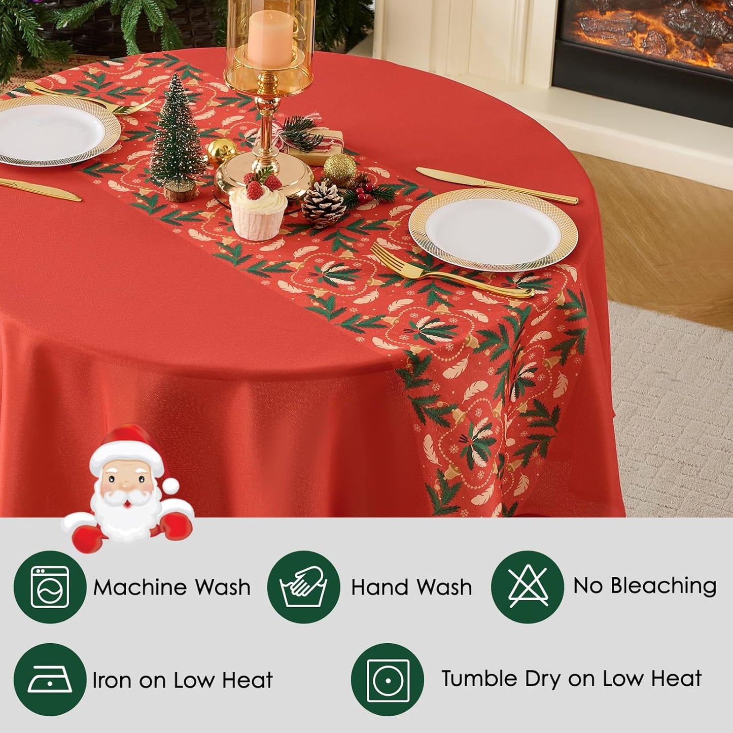 Christmas Tablecloth Round 60 Inch 1 Pack Waterproof, Machine Washable Checkered Polyester Table Cover for Xmas Party, Winter Holiday Home Decoration in Festive Red 1pack