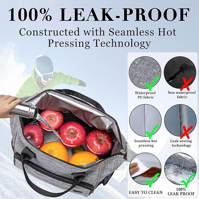 TuErCao Insulated Lunch Bag Soft Cooler Bag for Beach Travel Picnic, Adult Lunch Box for Women for Work, Dark Grey