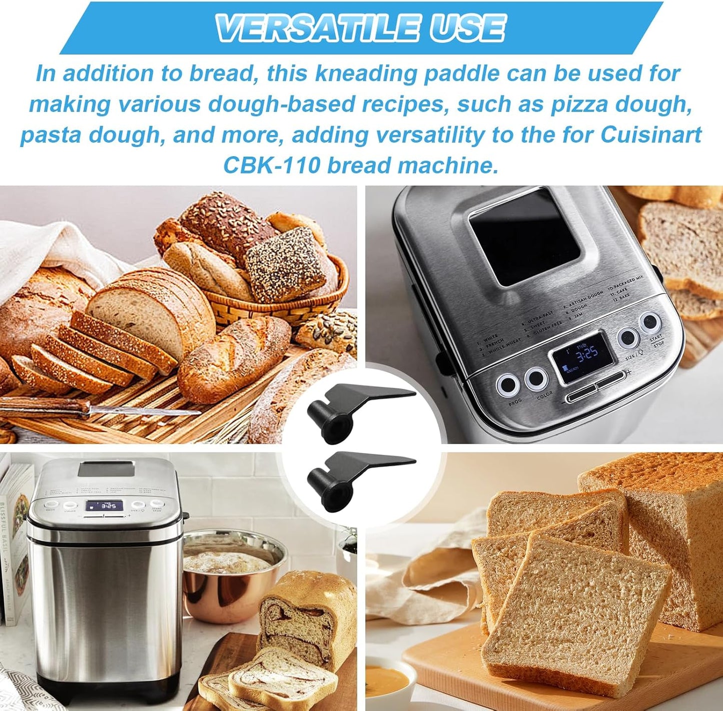 Aillsa Bread Maker Paddle CBK-110KP fits for Cuisinart Bread Machine Maker CBK-110& CBK-110P1 Kneading Paddle Replacement (2 pcs)