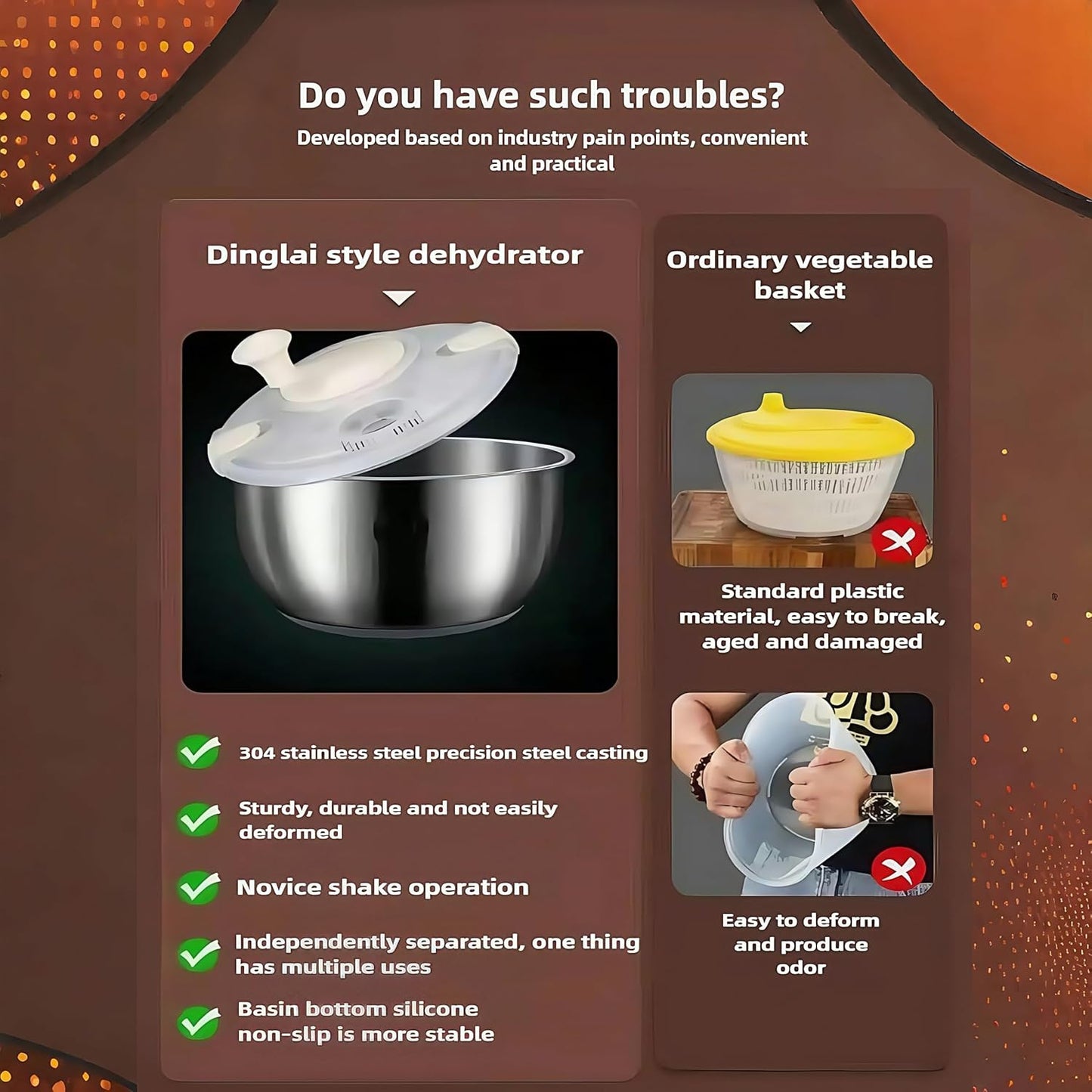 6L Stainless Steel Salad Spinner, Vegetable Spinner, Lettuce Spinner, Fruit Washer, Quick Spin Commercial Salad Spinner for Household Vegetables and Pasta Fries Spinner Essential Kitchen Utensils