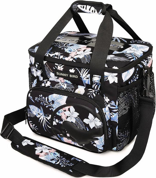 SUNNY BIRD 12L Large Insulated Lunch Bag, Leakproof and Foldable Lunch Cooler Box for Women Adult and Men, Fits 18 Cans (Hibiscus)