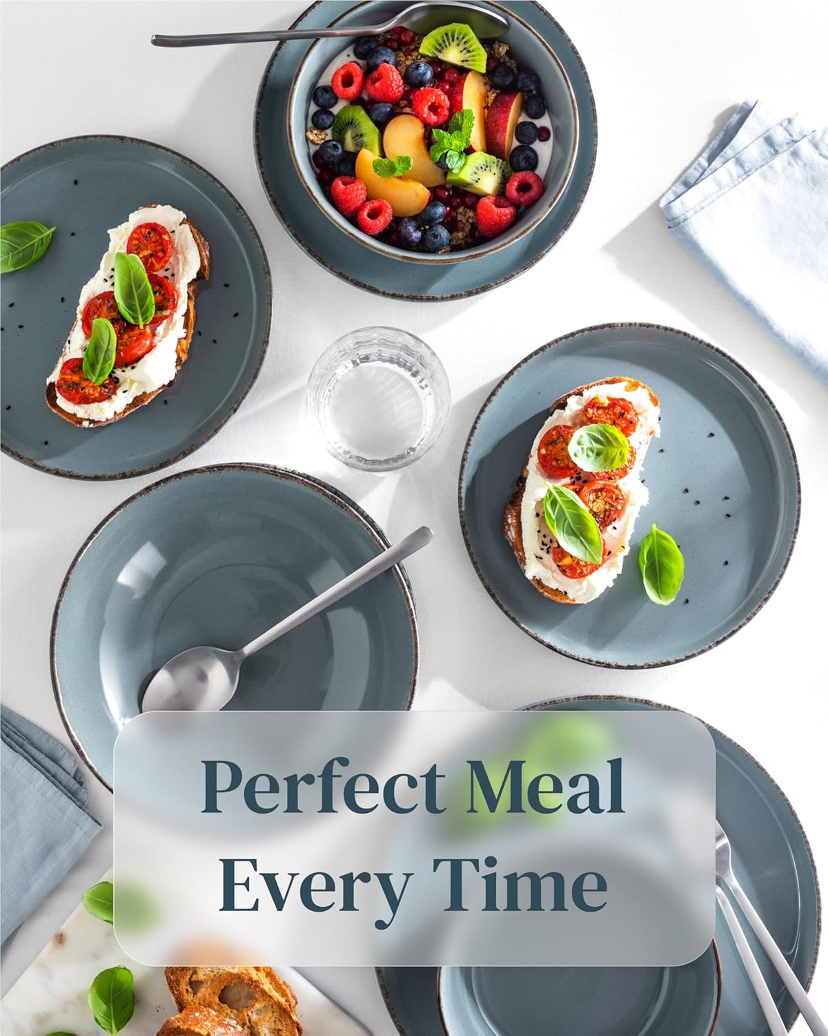 Stoneware dinnerware set 8 persons Rustic 24 pcs - Rustic design dinnerware set, dishwasher safe - Bowl and plate set - Pure Living dinnerware in smoky blue…